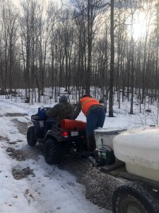 Bill and Brad heading in to unload. You can see the two collection tanks that we use.